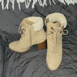 Heeled suede and cream boots size 11M